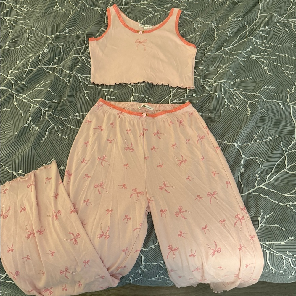 Pink Bow-Patterned Sleepwear Set
